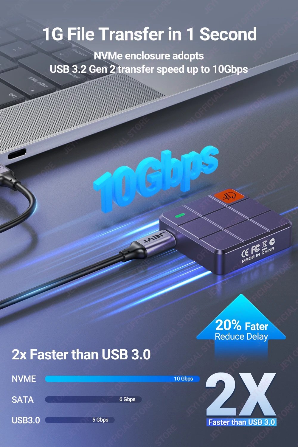 Зовнішній адаптер Jeyi 2230Pro 10Gbps M.2 NVMe SSD to USB з сенсором, фото №7