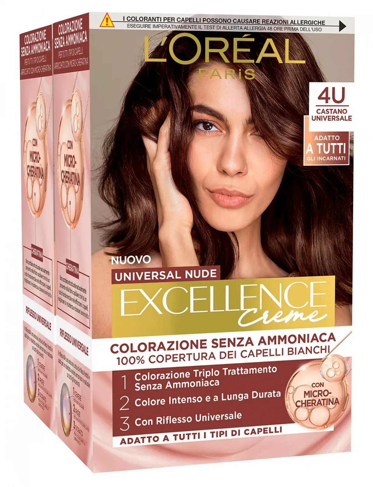 Фарба для волосся L'Oréal Paris Excellence Cream Universal Nude Dark Brown 4U, фото №1 Фарба для волосся L'Oréal Paris Excellence Cream Universal Nude Dark Brown 4U, фото №1