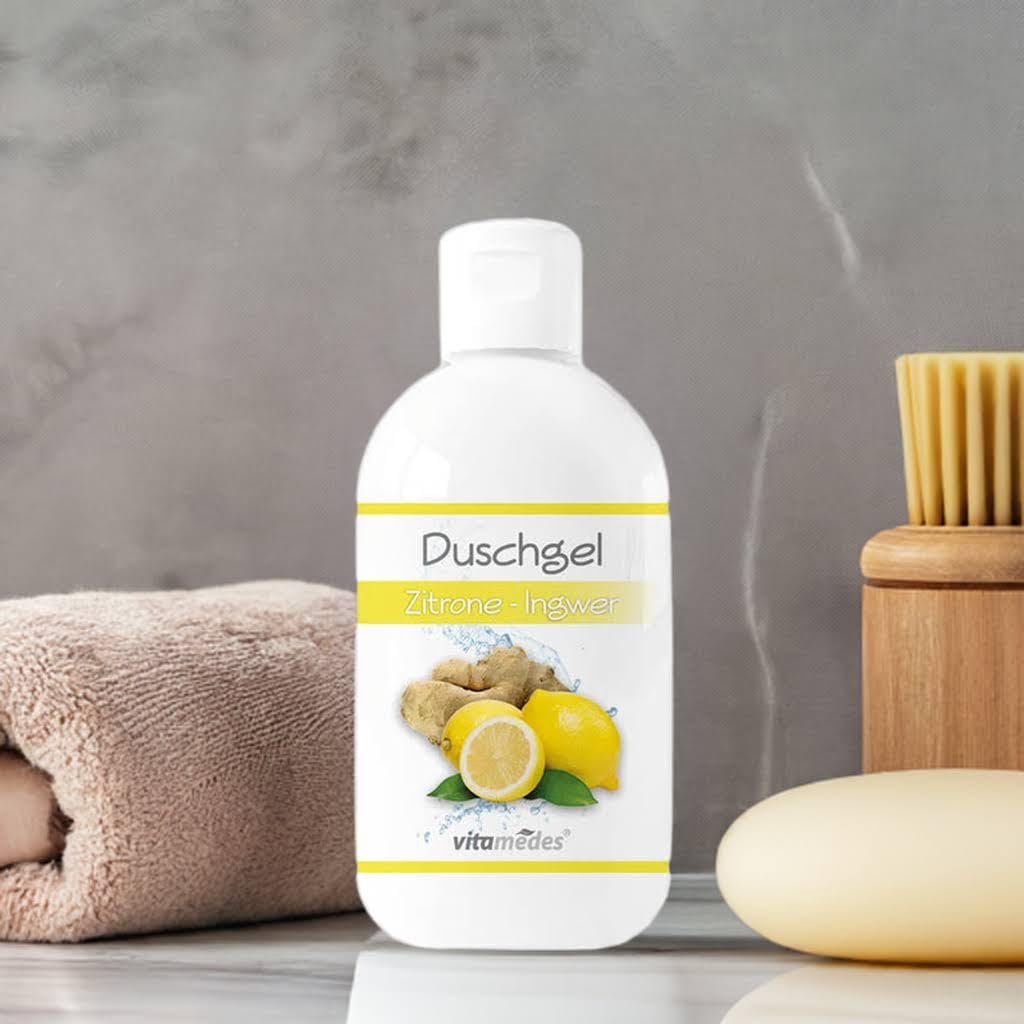 Гель для душу vitamedes з ароматом лимона та імбиру та мочалкою, фото №3
