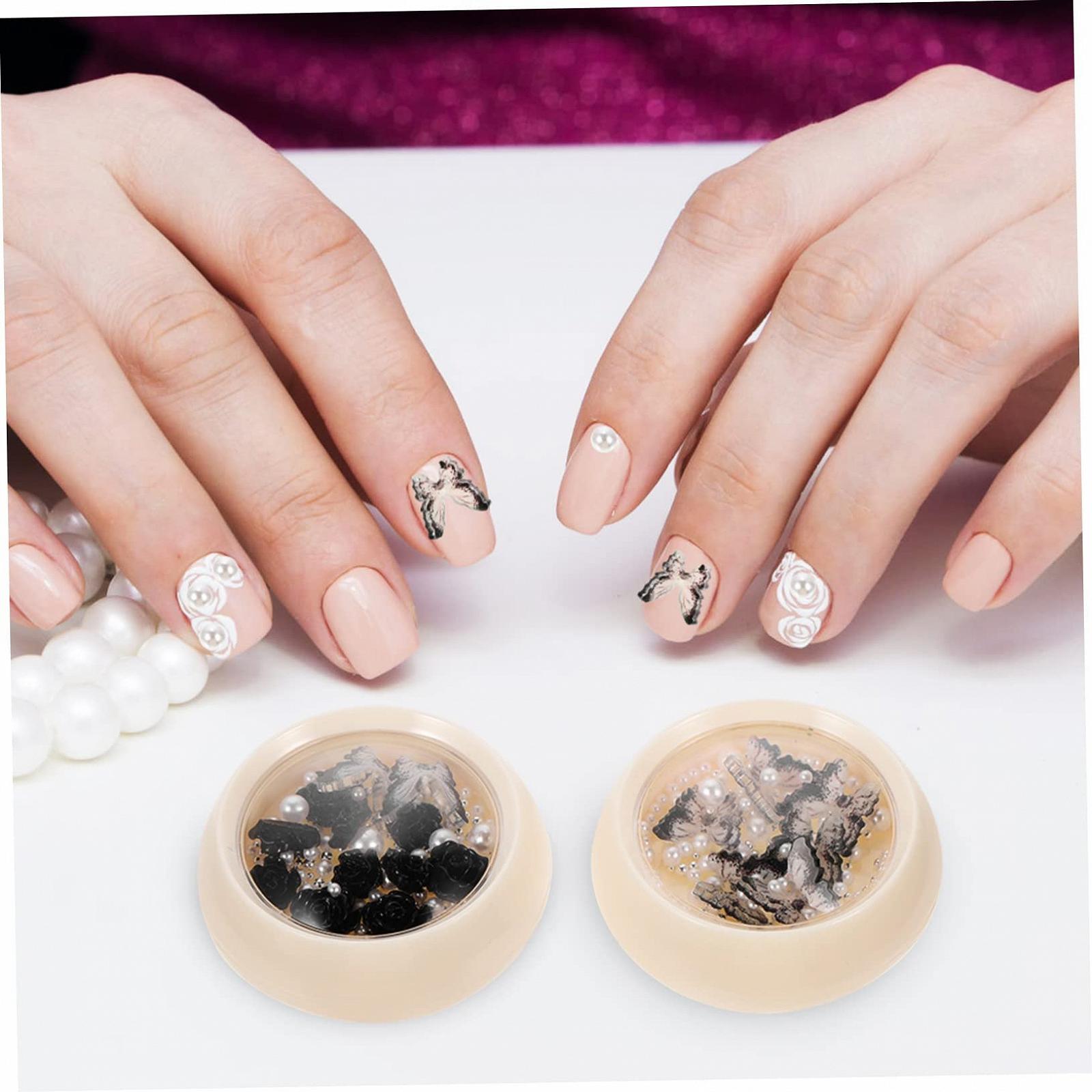 Набор украшений для маникюра, черные стразы, 4 шт, фото №5