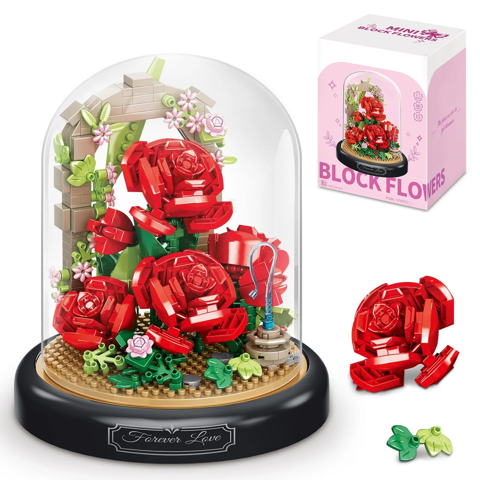 Конструктор Цветок Роза HIGH GODO 574 детали с защитным чехлом Красный, фото №1