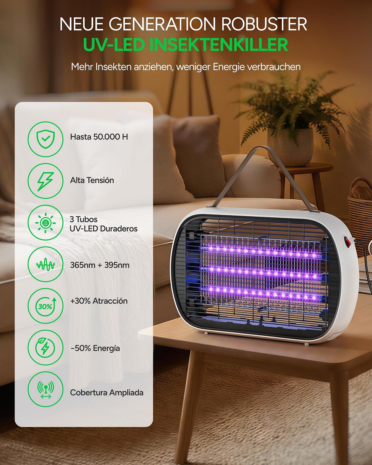 Електричний знищувач комах Buzbug Upgraded LED 10 Вт 3800 В 3 лампи білий, фото №2