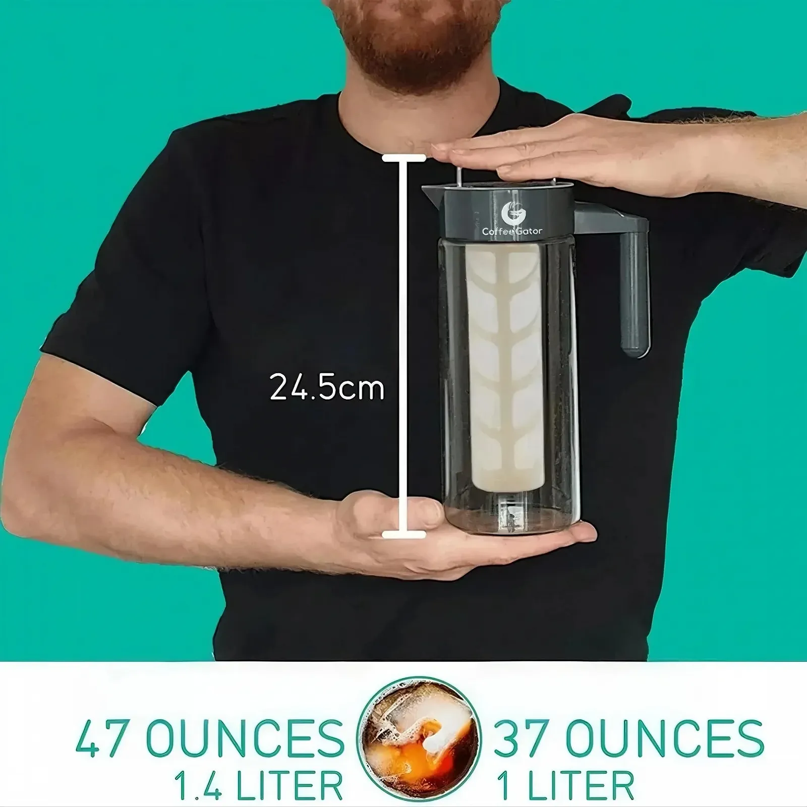 Кофейник Cold Brew 1.4 литра со стеклянной колбой - набор для приготовления Cold Brew, включающий фильтр, воронку и мерную ложку для холодного чая и кофе Cold Brew, фото №3