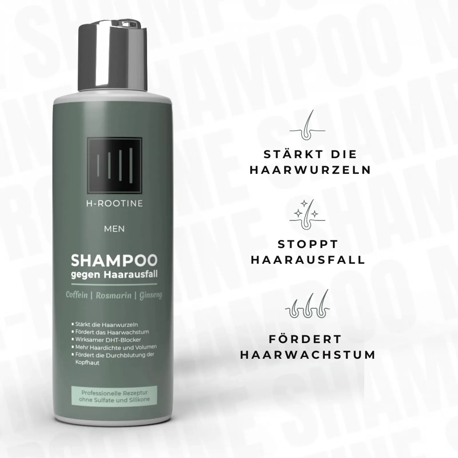 Сироватка Шампунь H-ROOTINE Набір для росту волосся для чоловіків (100 мл) & Кофеїновий шампунь (200 мл), фото №3 Сироватка Шампунь H-ROOTINE Набір для росту волосся для чоловіків (100 мл) & Кофеїновий шампунь (200 мл), фото №3