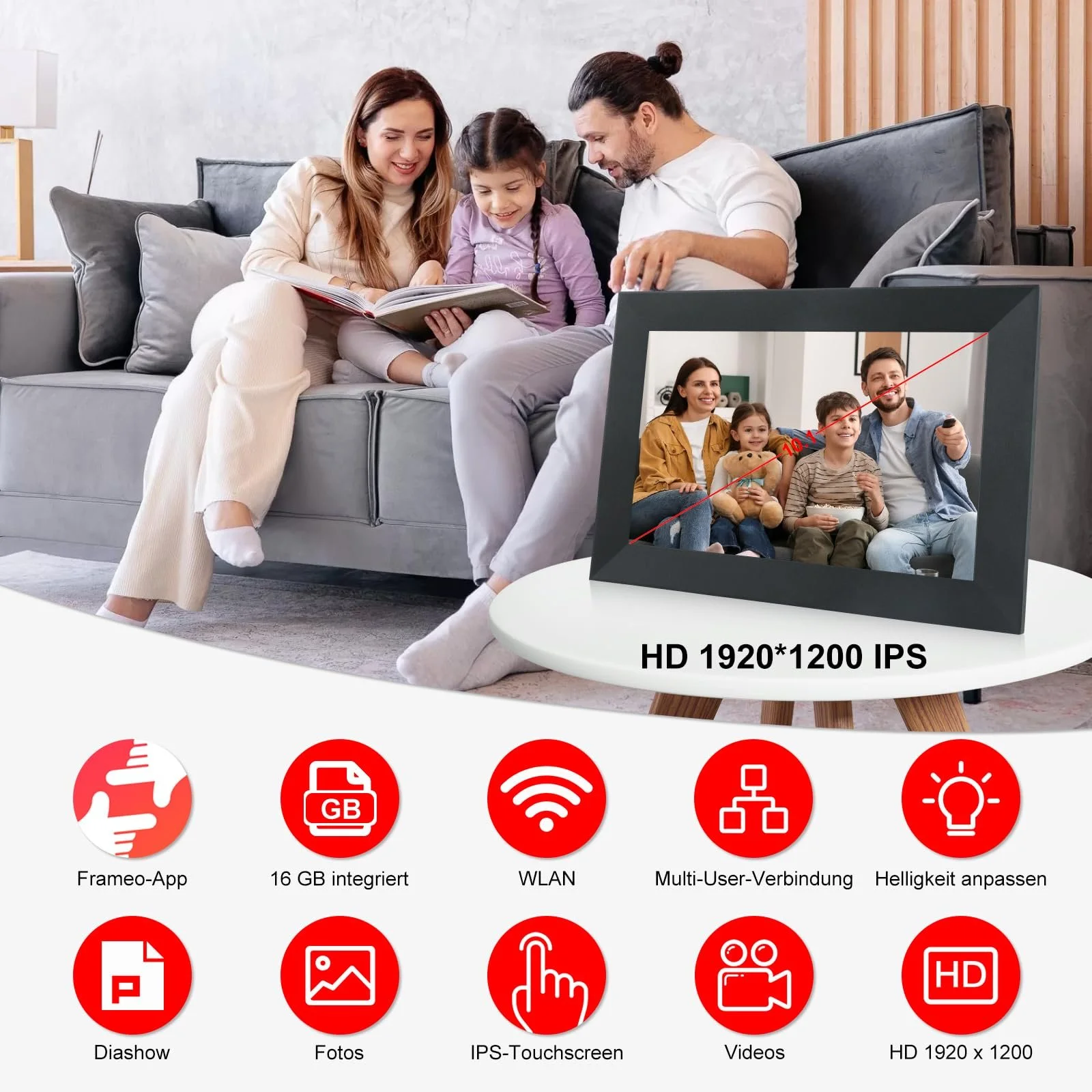 Цифровая фоторамка Frameo WiFi 10.1" 1920 x 1200 HD IPS Touchscreen 16 GB Черный, фото №2