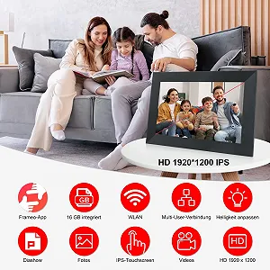 Цифровая фоторамка Frameo WiFi 10.1" 1920 x 1200 HD IPS Touchscreen 16 GB Черный synthetic.ua - Фото 1