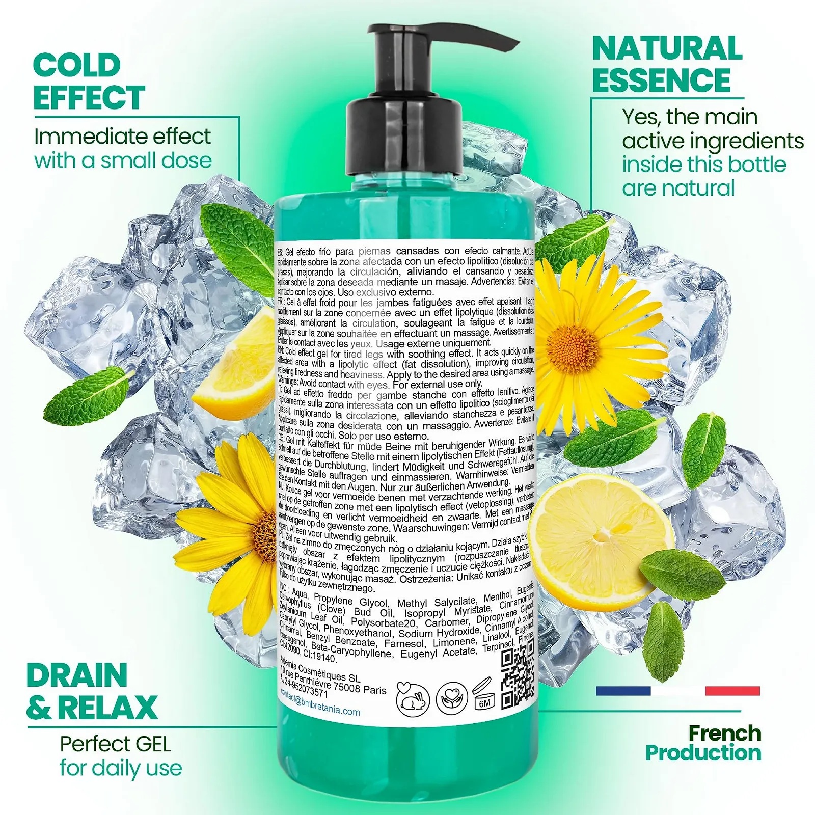 Охлаждающий гель Bleumarine Bretania Professional для тяжелых ног с эфирными маслами и растительными экстрактами 227 мл, фото №2 Охлаждающий гель Bleumarine Bretania Professional для тяжелых ног с эфирными маслами и растительными экстрактами 227 мл, фото №2