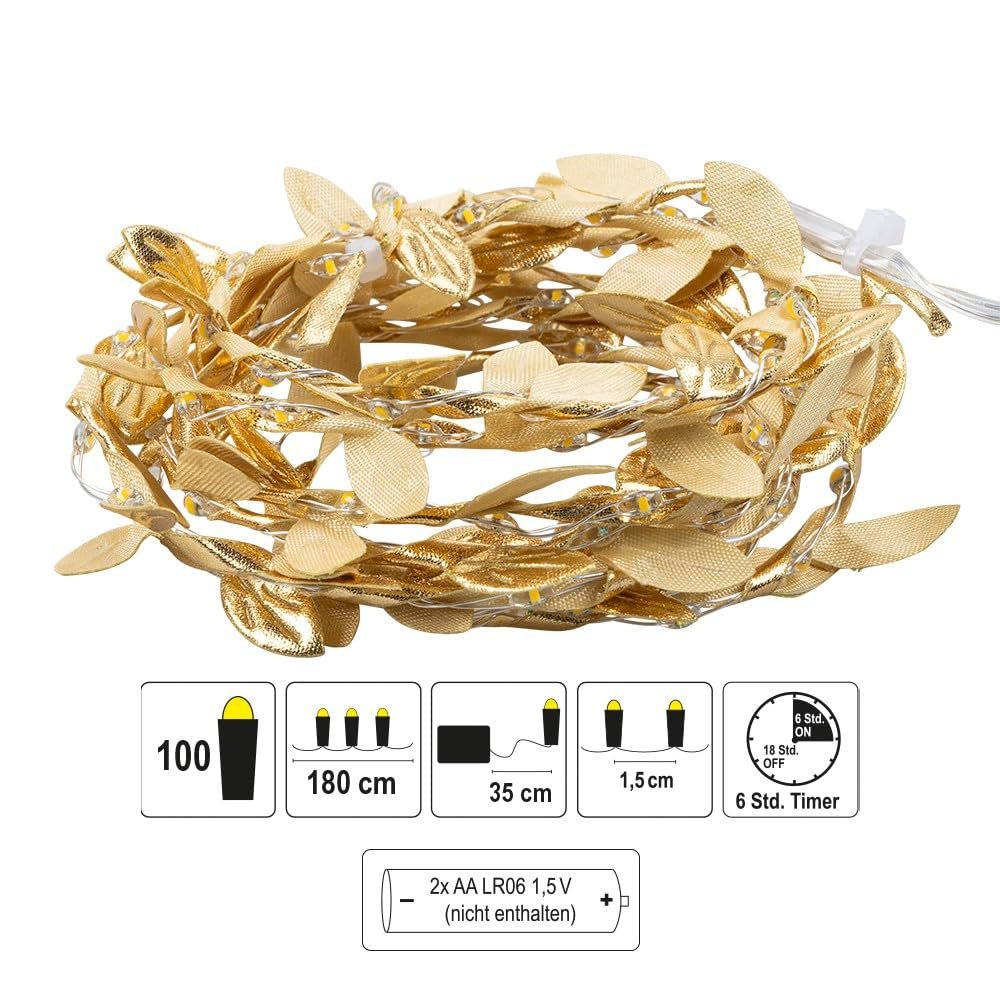 Світлодіодна гірлянда Ideen mit Herz Golden Leaves 100 LED 1,80 м Золотий, фото №3