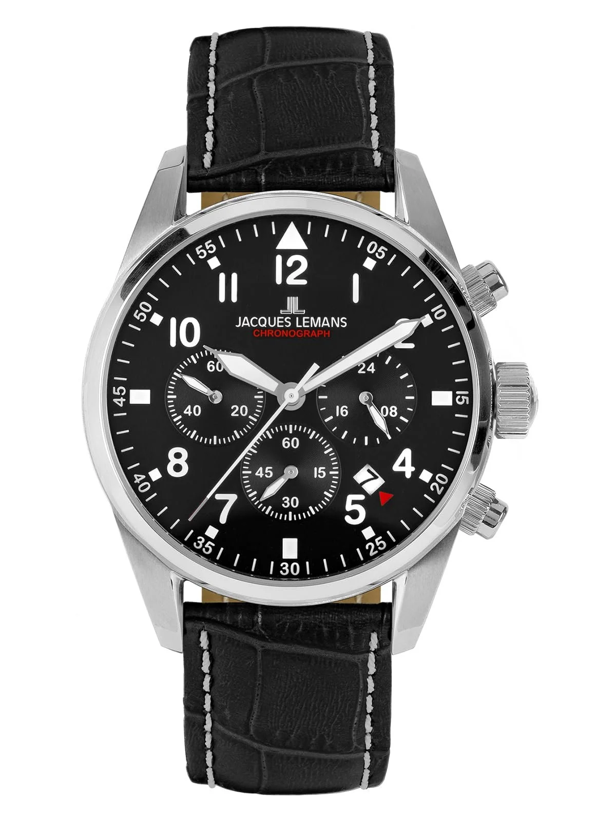 Чоловічий годинник Jacques Lemans Sport Chronograph 42 мм, 10 ATM зі шкіряним ремінцем або металевим ремінцем, фото №1 Чоловічий годинник Jacques Lemans Sport Chronograph 42 мм, 10 ATM зі шкіряним ремінцем або металевим ремінцем, фото №1
