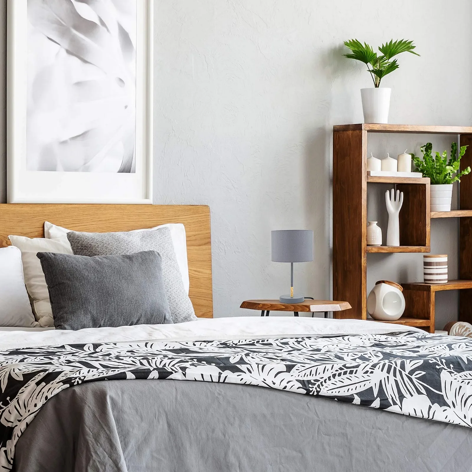 Настільна лампа B.K.Licht Тканинний абажур Сіра E27 20 см, фото №4