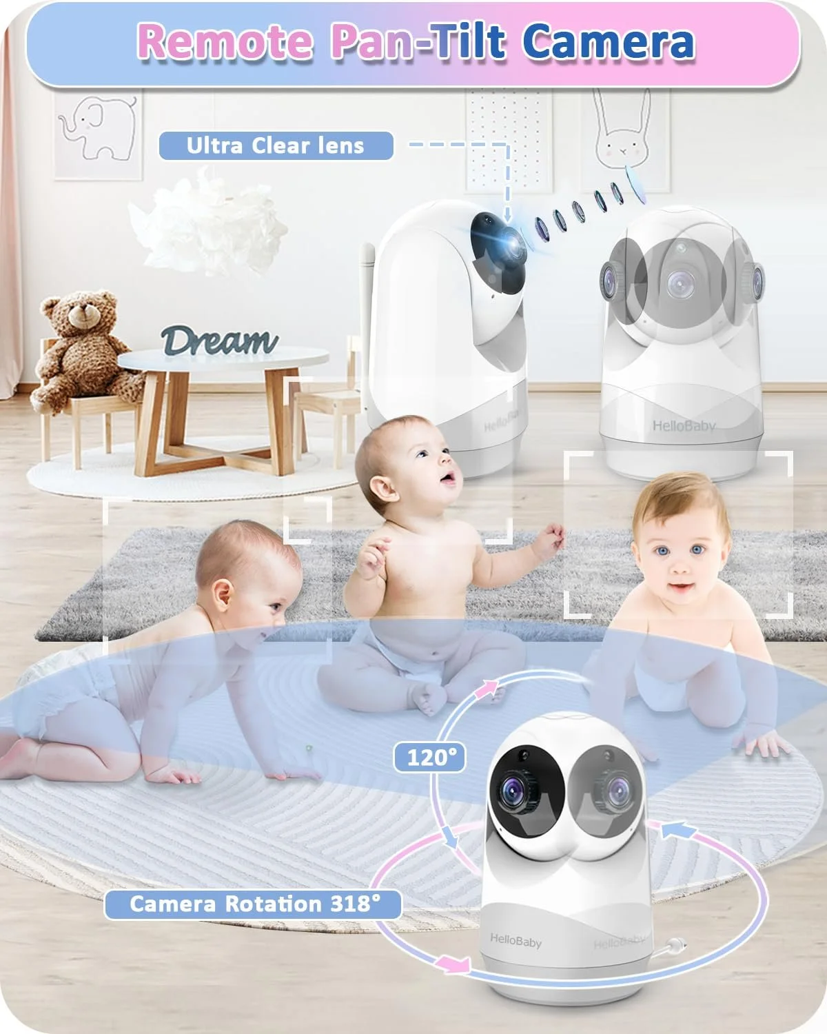 Відеоняня HelloBaby 355°/120° Pan-Tilt 2x Zoom 305 м 2-Way Audio, фото №6 Відеоняня HelloBaby 355°/120° Pan-Tilt 2x Zoom 305 м 2-Way Audio, фото №6