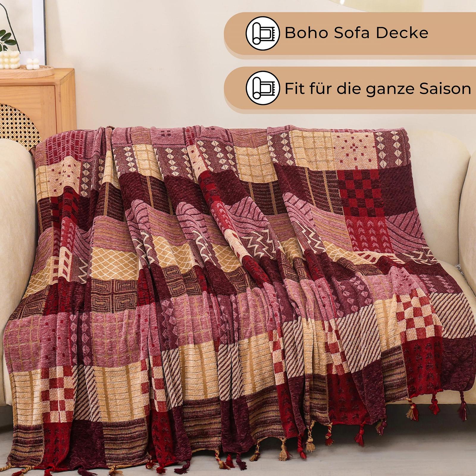 Покривало ткане Chenille HOORDRY Візерунок, двосторонній плед з бахромою, фото №6