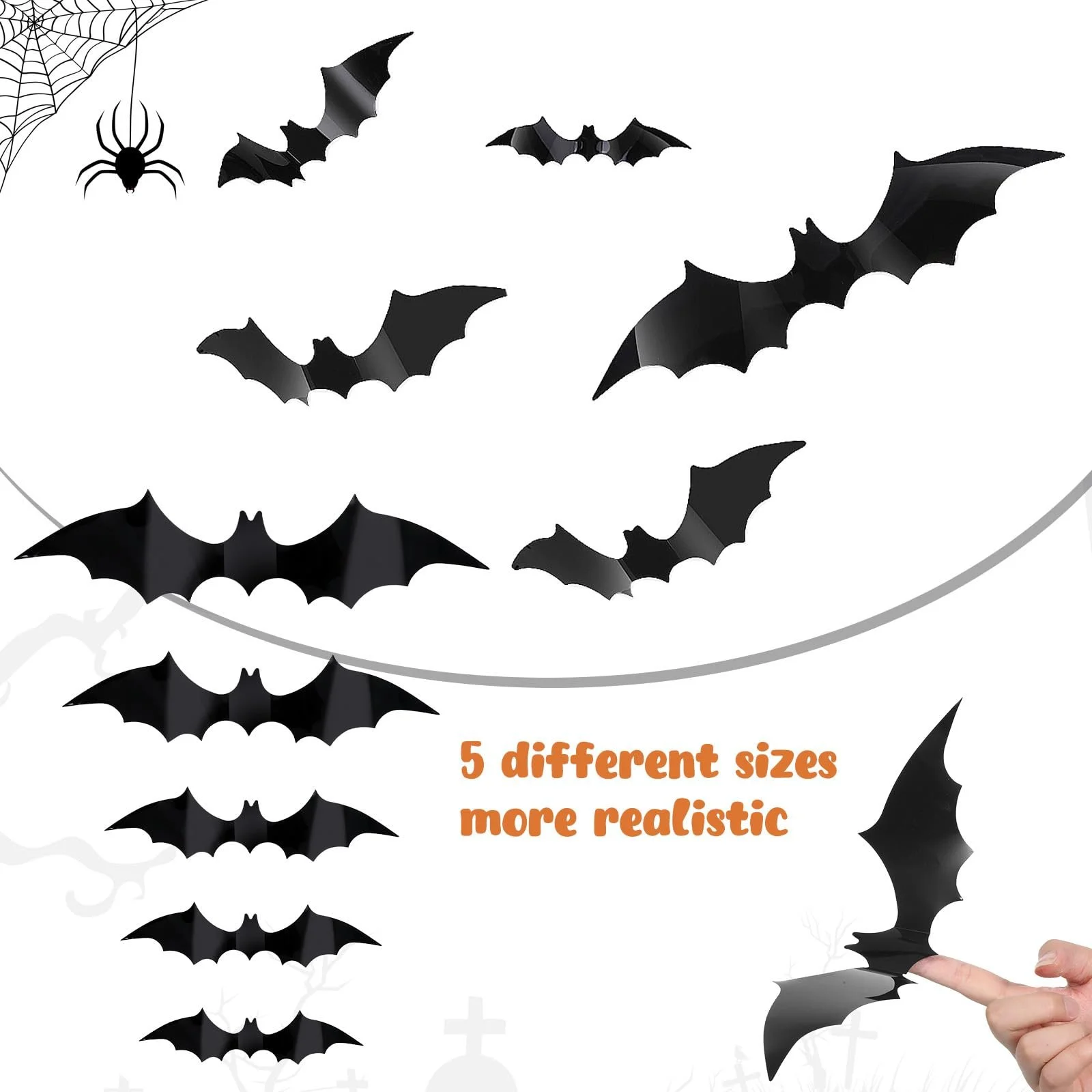 Набір наклейок на стіну Halloween 3D Bat 96 шт. 5 розмірів Black, фото №2 Набір наклейок на стіну Halloween 3D Bat 96 шт. 5 розмірів Black, фото №2