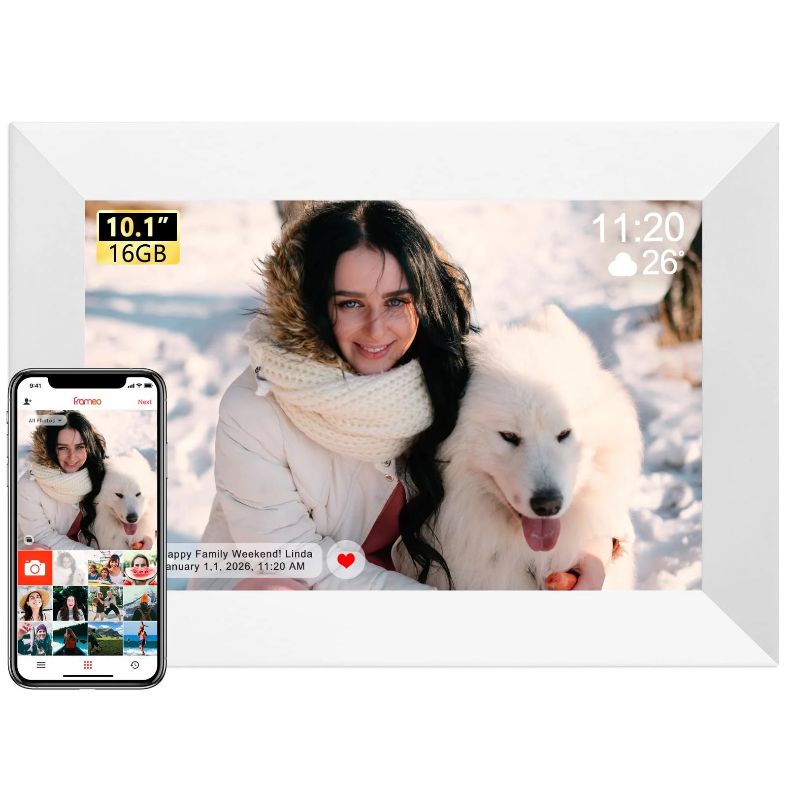 Цифровая фоторамка Frameo 10.1" HD IPS Touchscreen WiFi 16 ГБ White, фото №1