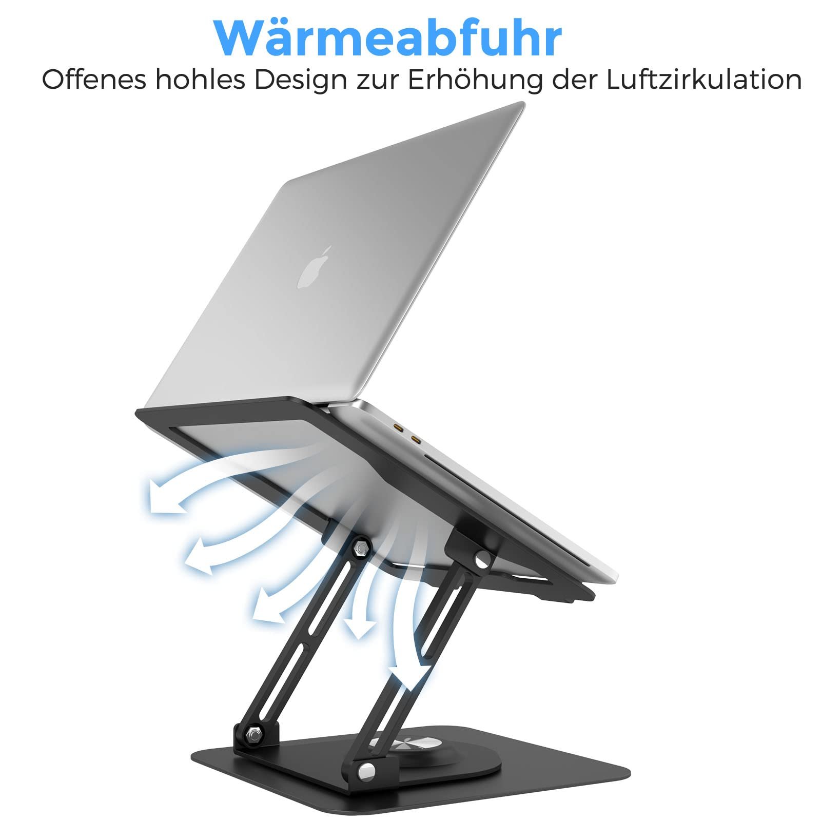 Подставка для ноутбука с вращающимся на 3600 круглым основанием, эргономичная подставка для ноутбука с регулировкой высоты, вентилируемая подставка для компьютера, складной прочный алюминиевый держатель для ноутбука для стола, фото №7