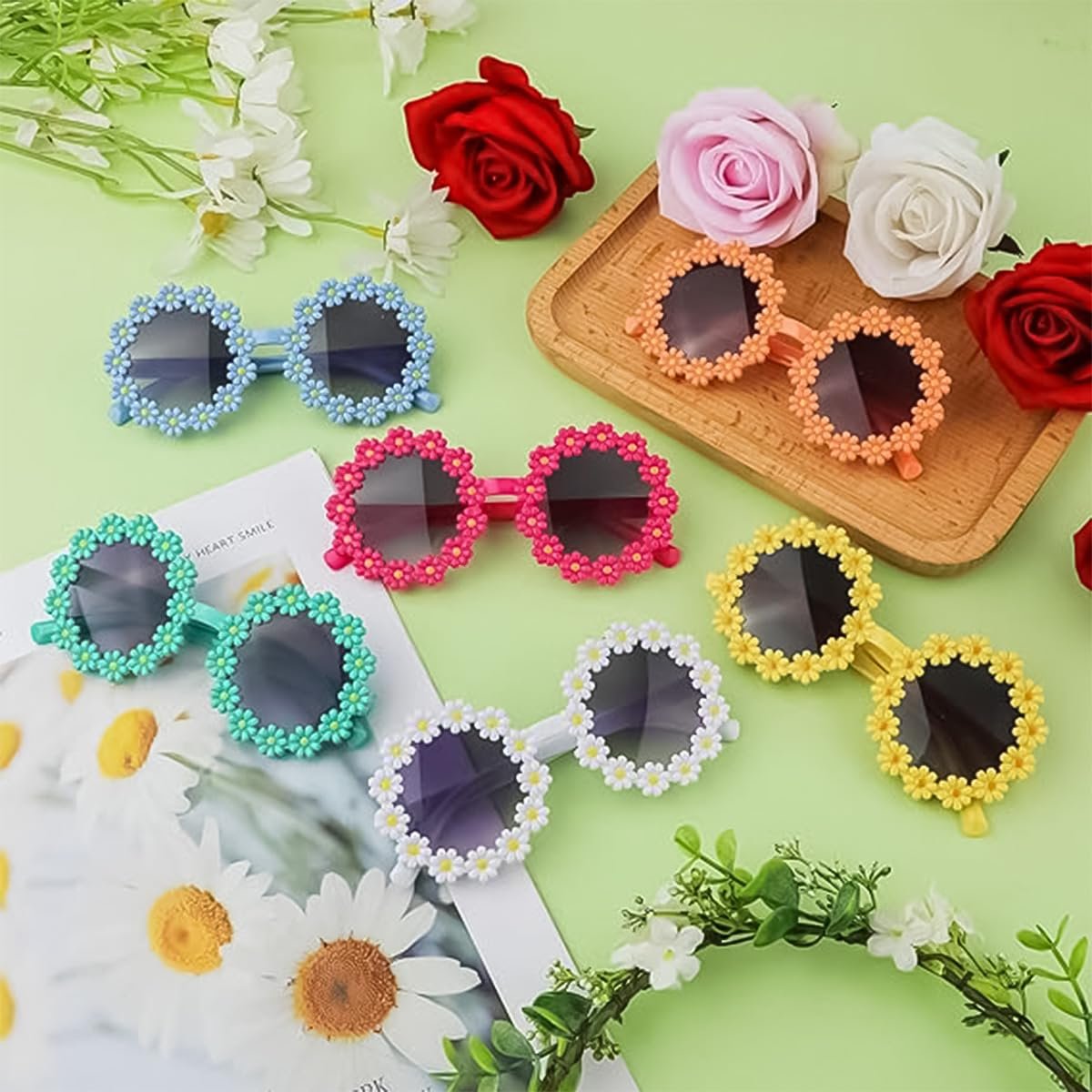 Сонцезахисні окуляри Круглі Sarini Квітка, сірі лінзи, біла оправа, фото №4