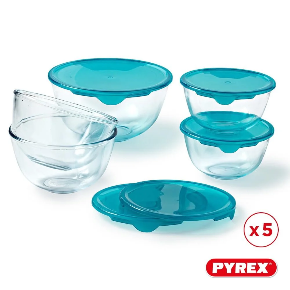 Набор мисок для смешивания Pyrex из боросиликатного стекла из 5 шт. с крышками, фото №2 Набор мисок для смешивания Pyrex из боросиликатного стекла из 5 шт. с крышками, фото №2
