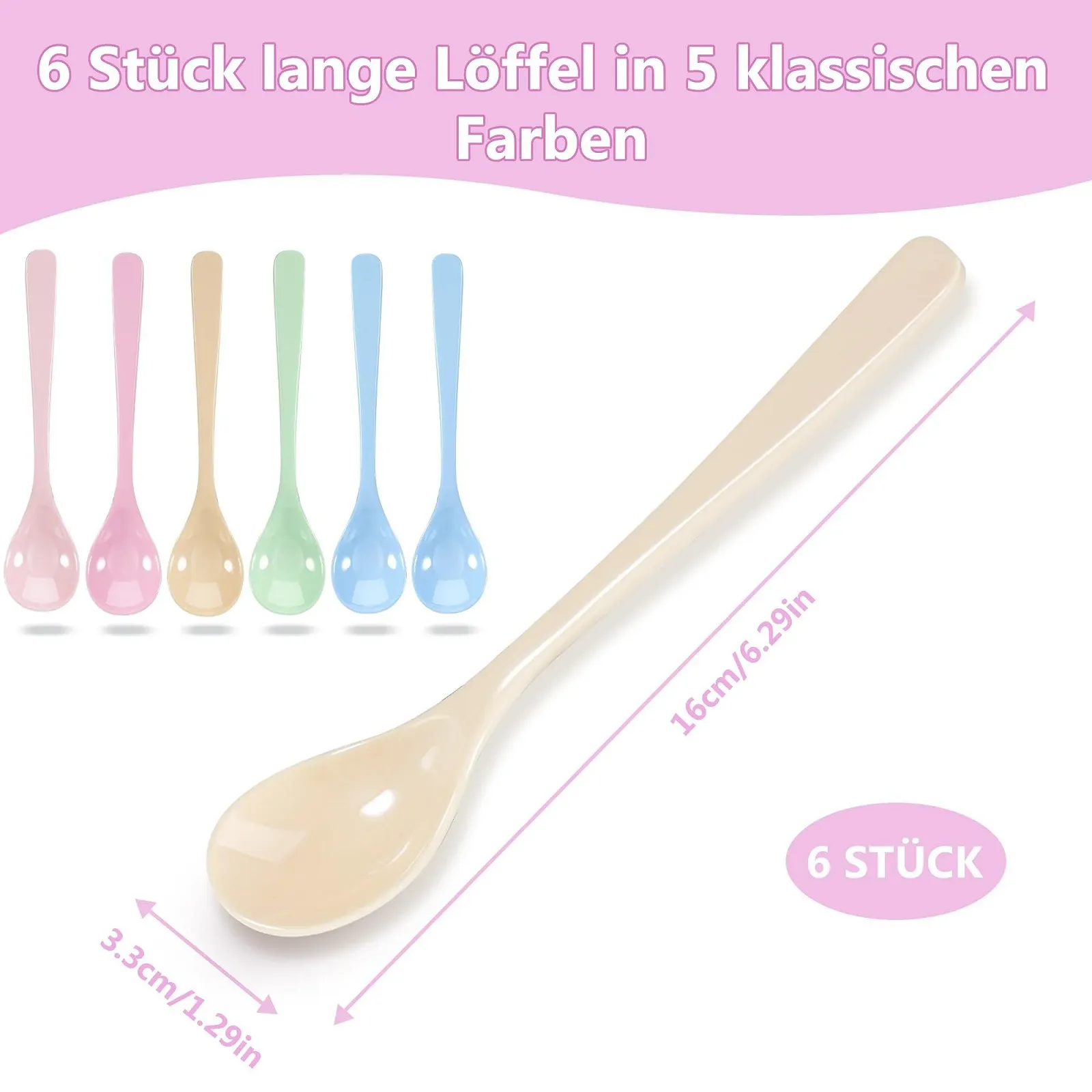 Ложки Пластикові, Набір 6 шт, для Яєць, Кольорові, Довгі (16 см), фото №2