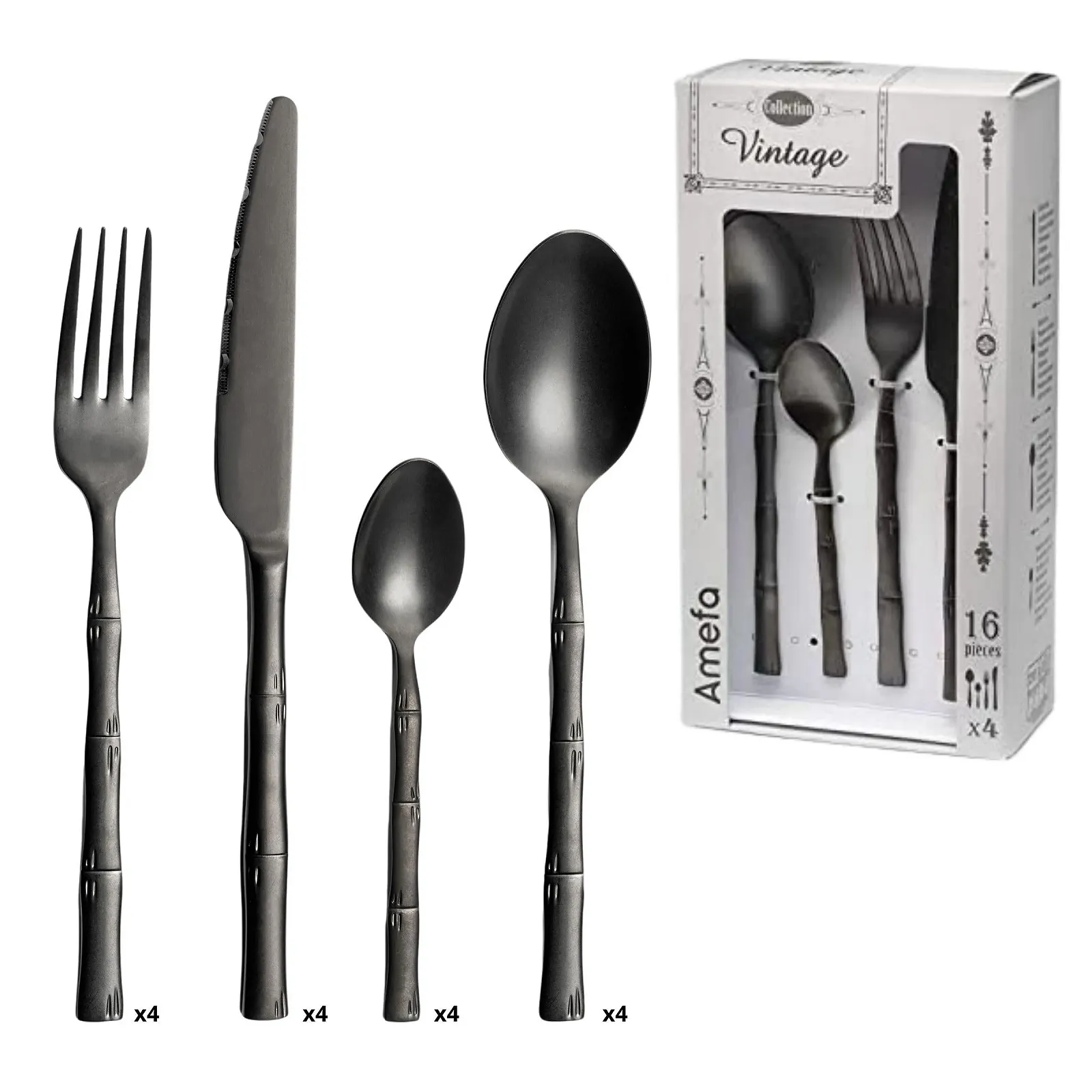 Набір столових приборів Amefa Karma на 4 персони, бамбуковий дизайн, 16 предметів, фото №1 Набір столових приборів Amefa Karma на 4 персони, бамбуковий дизайн, 16 предметів, фото №1