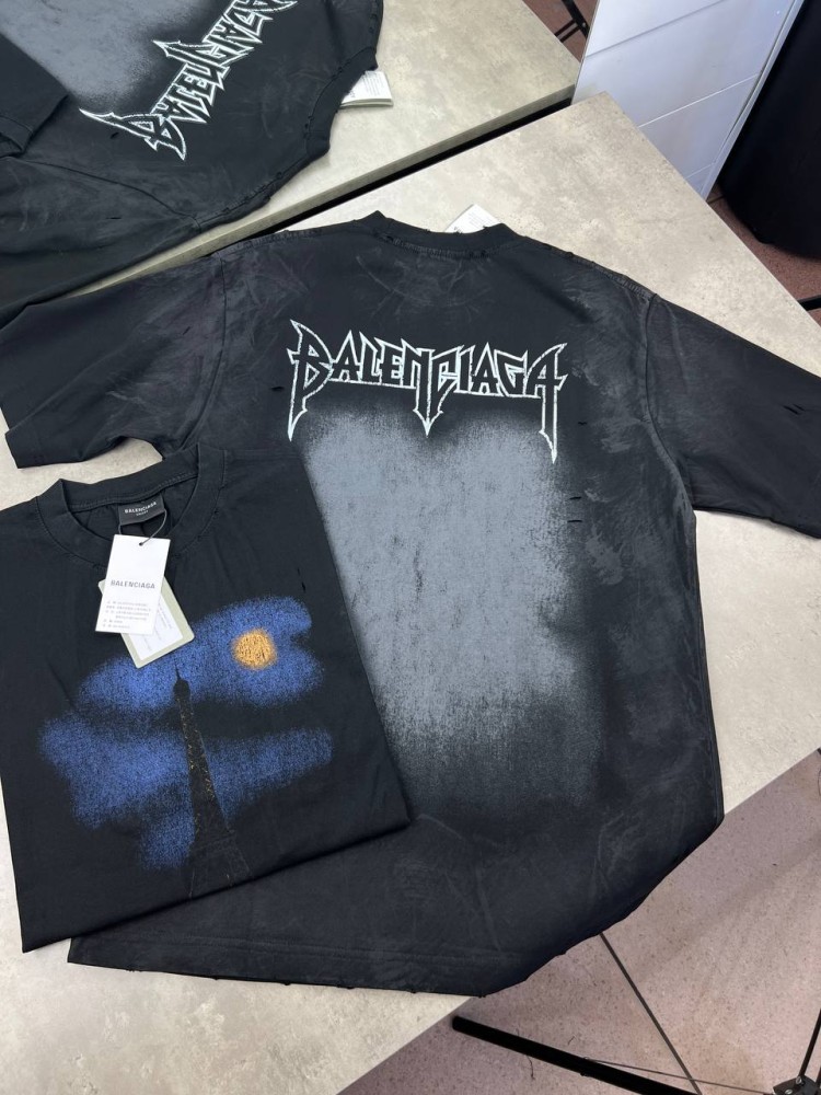 Футболка черная Balenciaga Moon Paris f656, фото №5