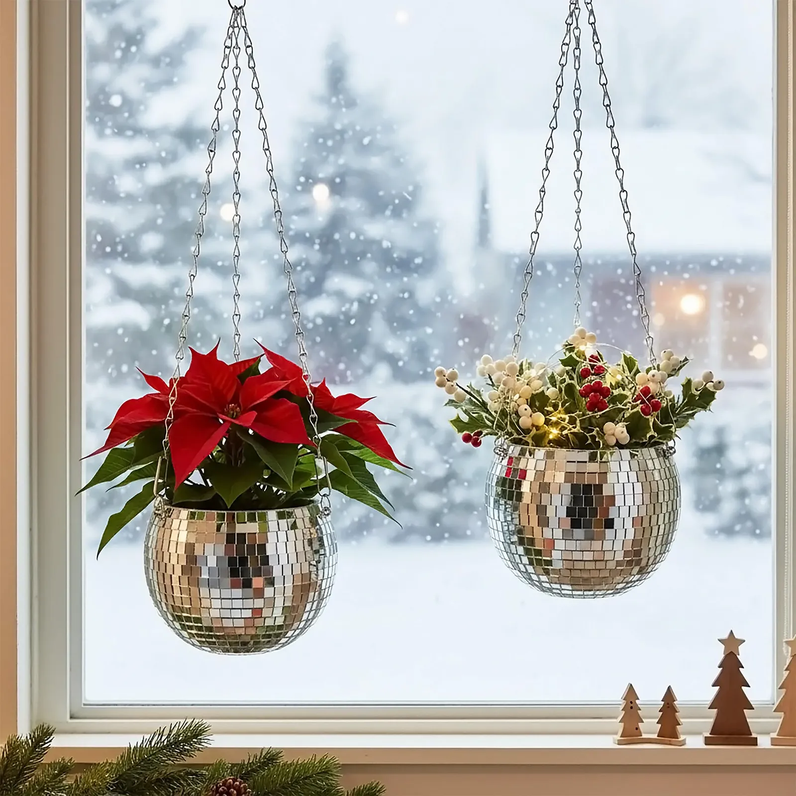 Підвісні горщики Диско-куля Набір з 2 шт 15 см Сріблястий, фото №5 Підвісні горщики Диско-куля Набір з 2 шт 15 см Сріблястий, фото №5