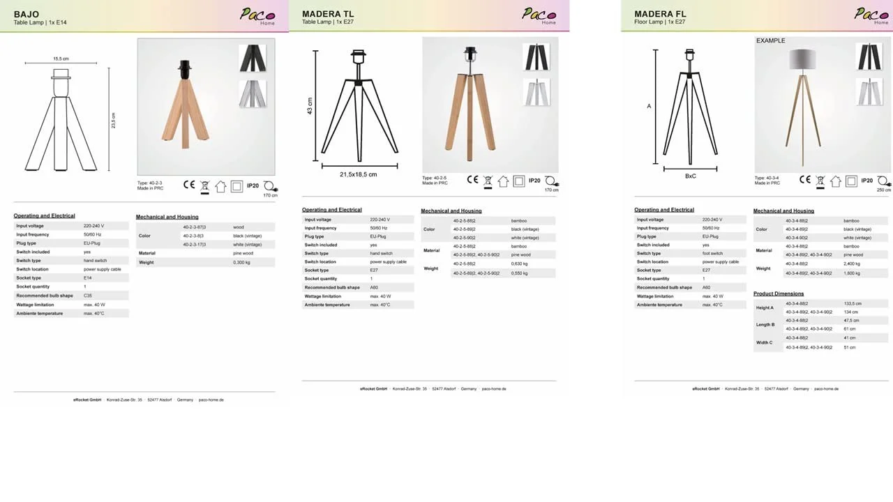 Настільна лампа Paco Home E14 Тканинний абажур Дерево Сталь Бамбук, фото №5