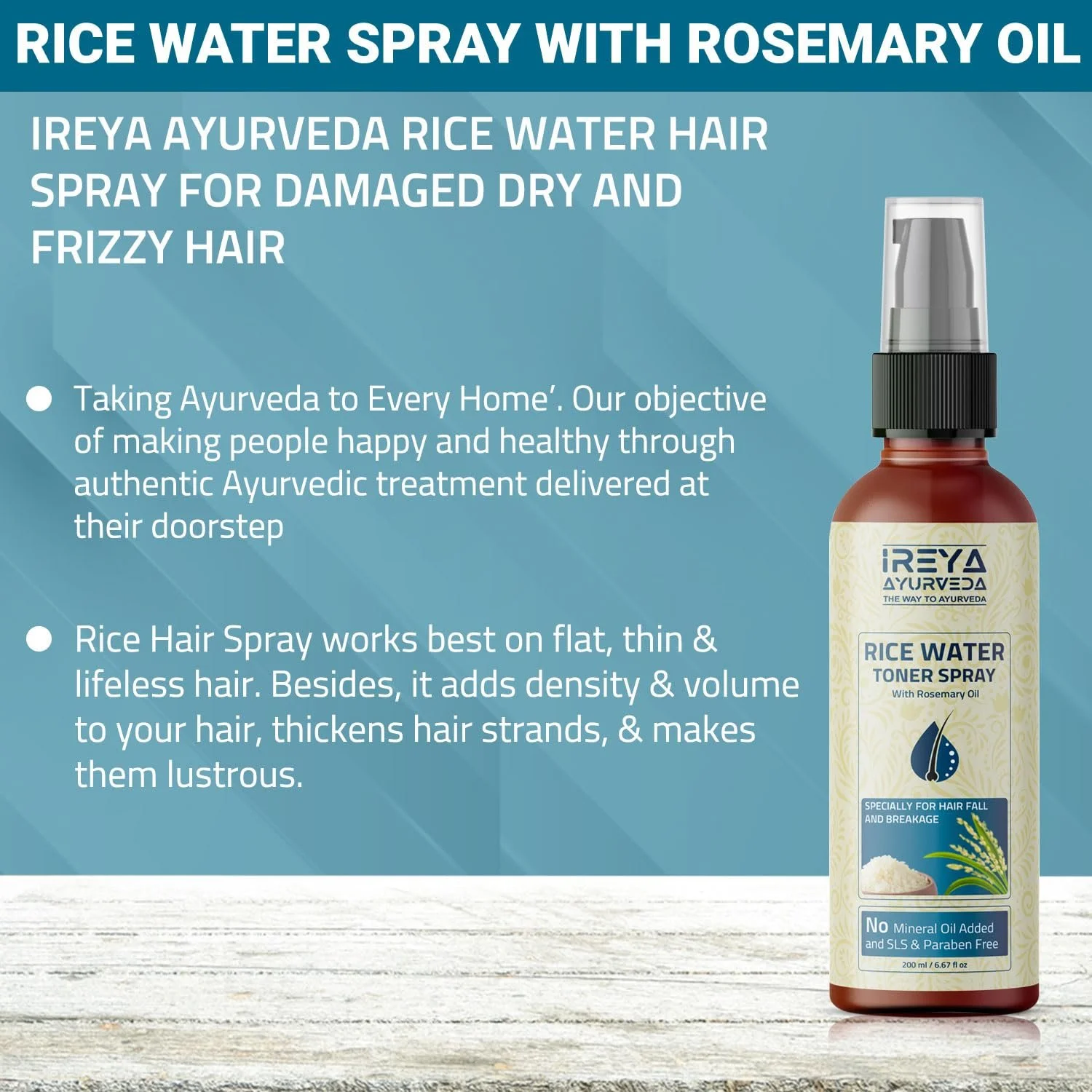 Спрей Ireya Ayurveda Рисова Вода з Розмарином 200мл, фото №3