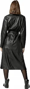 Тренч Жіночий Worldclassca зі штучної шкіри з поясом, лацканами, коміром Чорний synthetic.ua - Фото 1