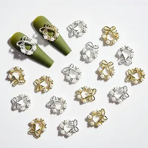 Украшения для ногтей Циркон с бантом и жемчугом, 10/50 шт., Рождественский венок из кристаллов 05 (50 шт.) - Фото 1