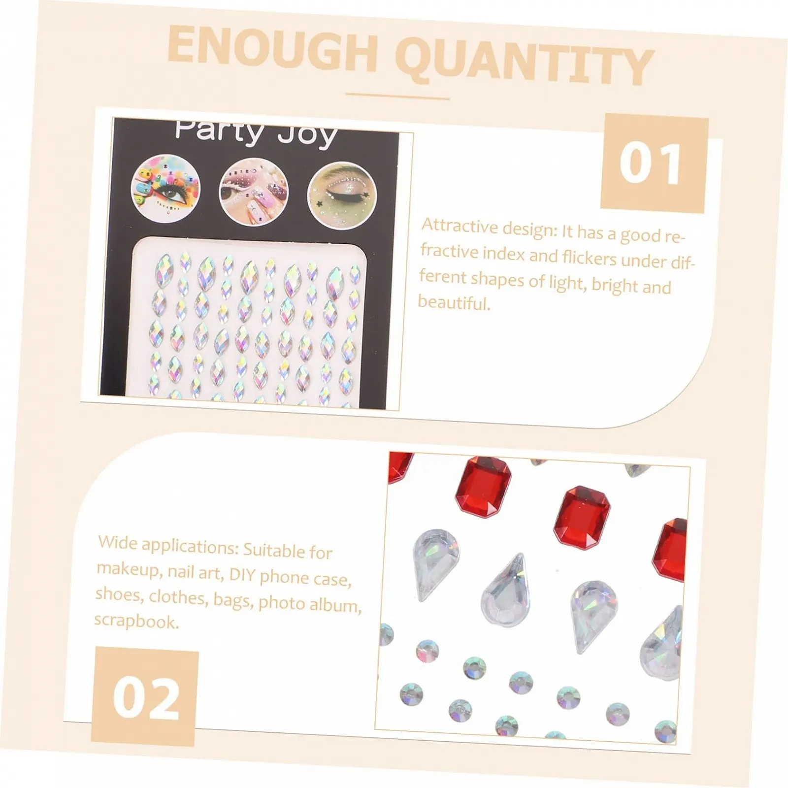 Стразы для ногтей Angoily Стразы для лица, самоклеящиеся, фото №3