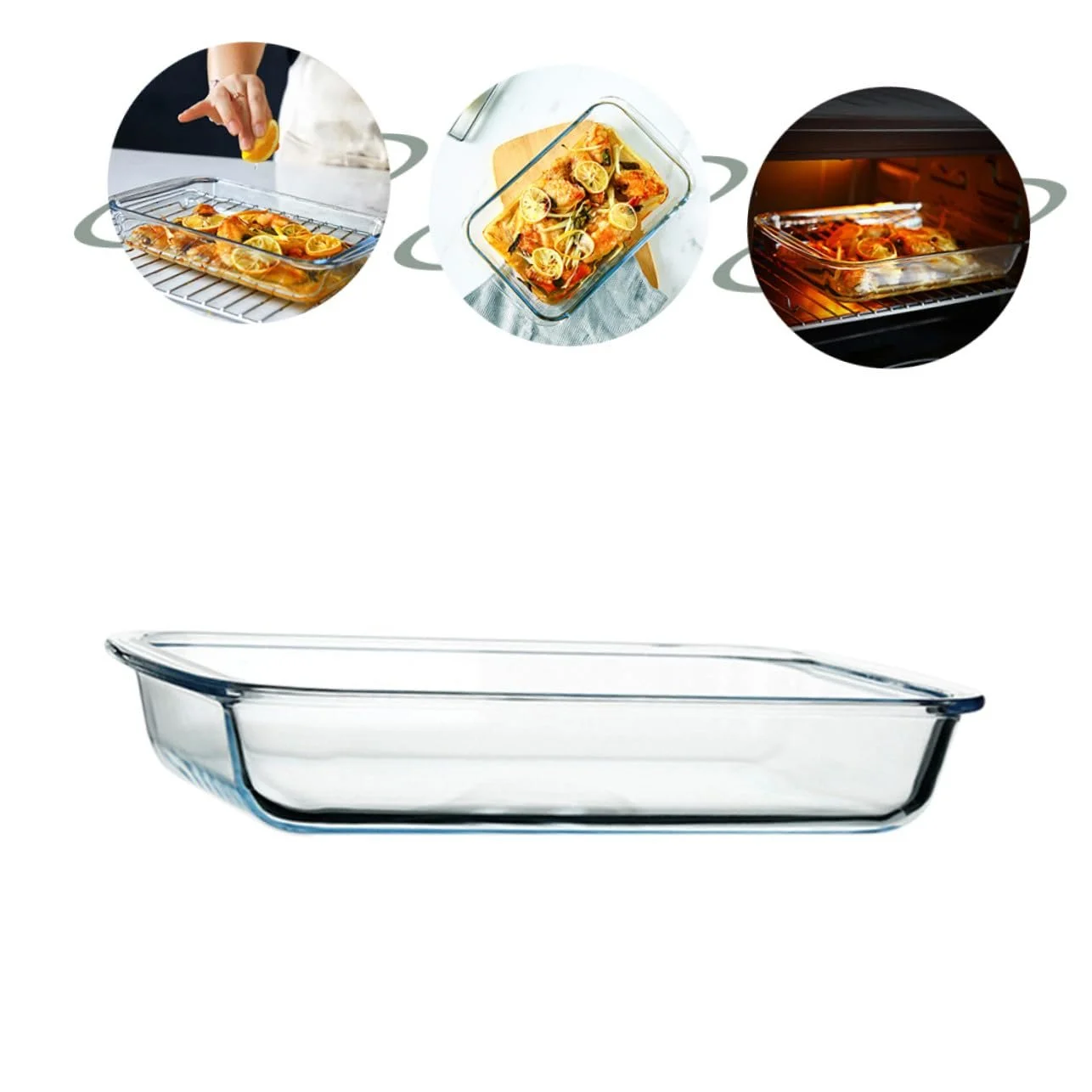 Форма для запекания стеклянная прямоугольная с ручками жаропрочная, фото №2