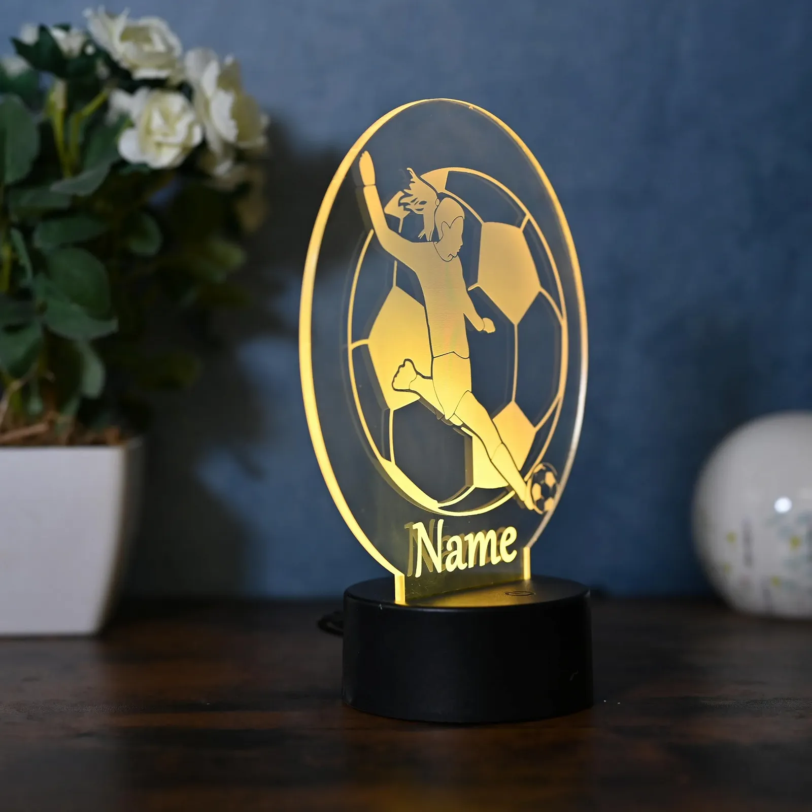 Настольная лампа LED футбольный мяч персонализированная с пультом, фото №4