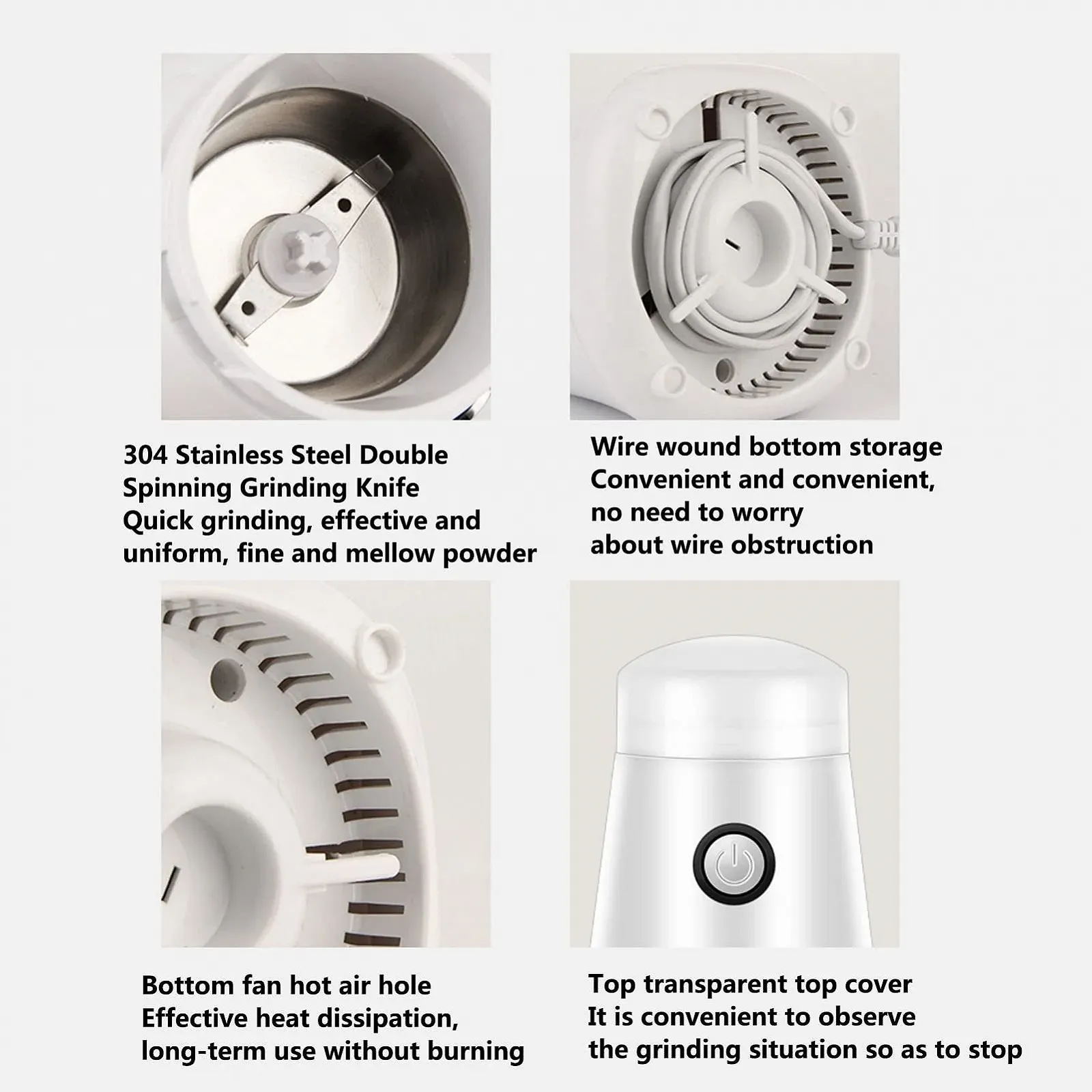Электрическая кофемолка Fast Speed Electric Grain Mill для сои, кунжута, риса, фасоли, клейкого риса, чили, специй (Белый), фото №8