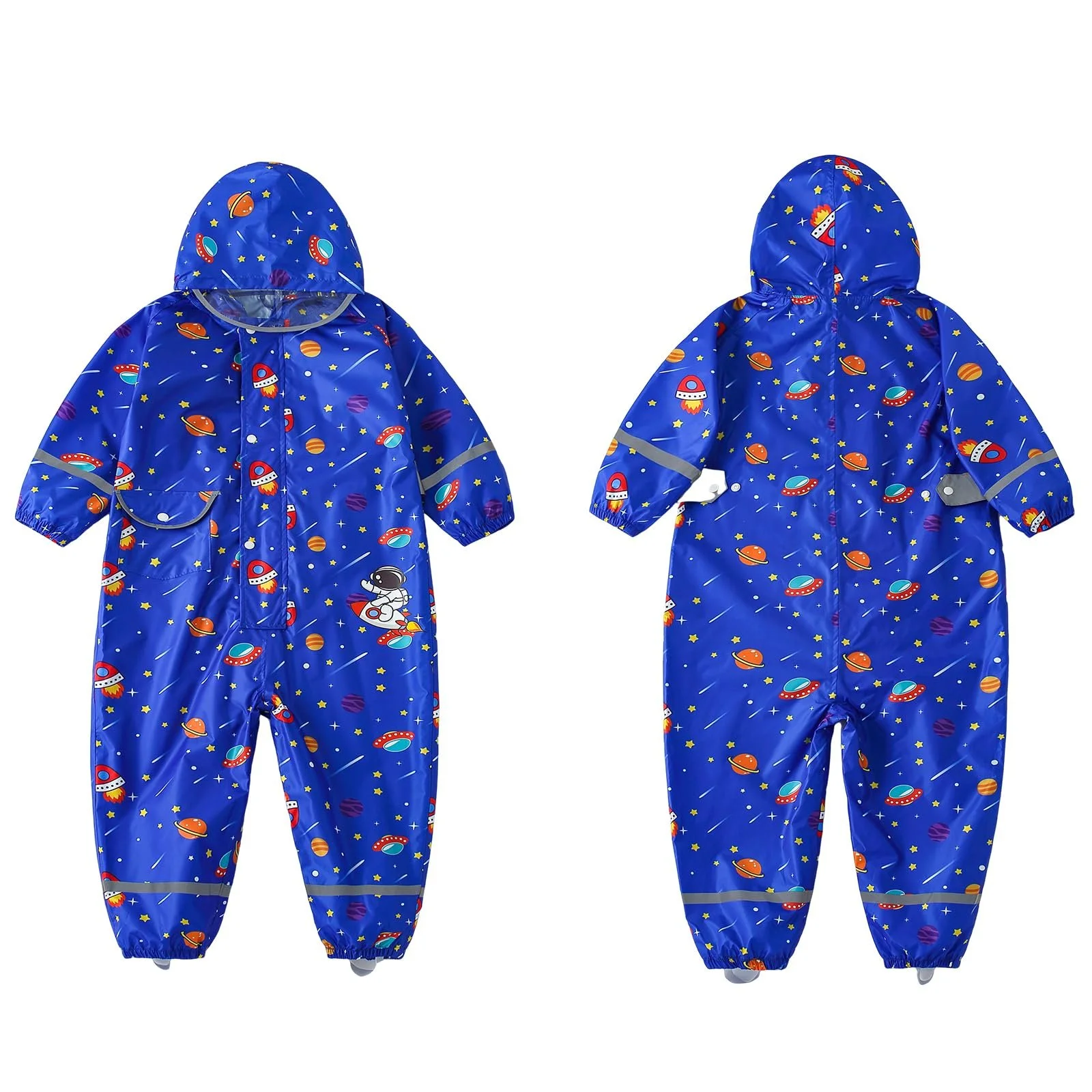 Детский дождевой костюм Hovkib для мальчиков и девочек, цельный дождевик, дышащий, водонепроницаемый комбинезон, детский дождевой пончо на молнии, грязевой костюм 1-10 лет, фото №5