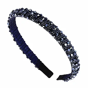 Обруч Темно-синий Плетеный Цепочка из Бусин с Кристаллическими Бусинами - Фото 1