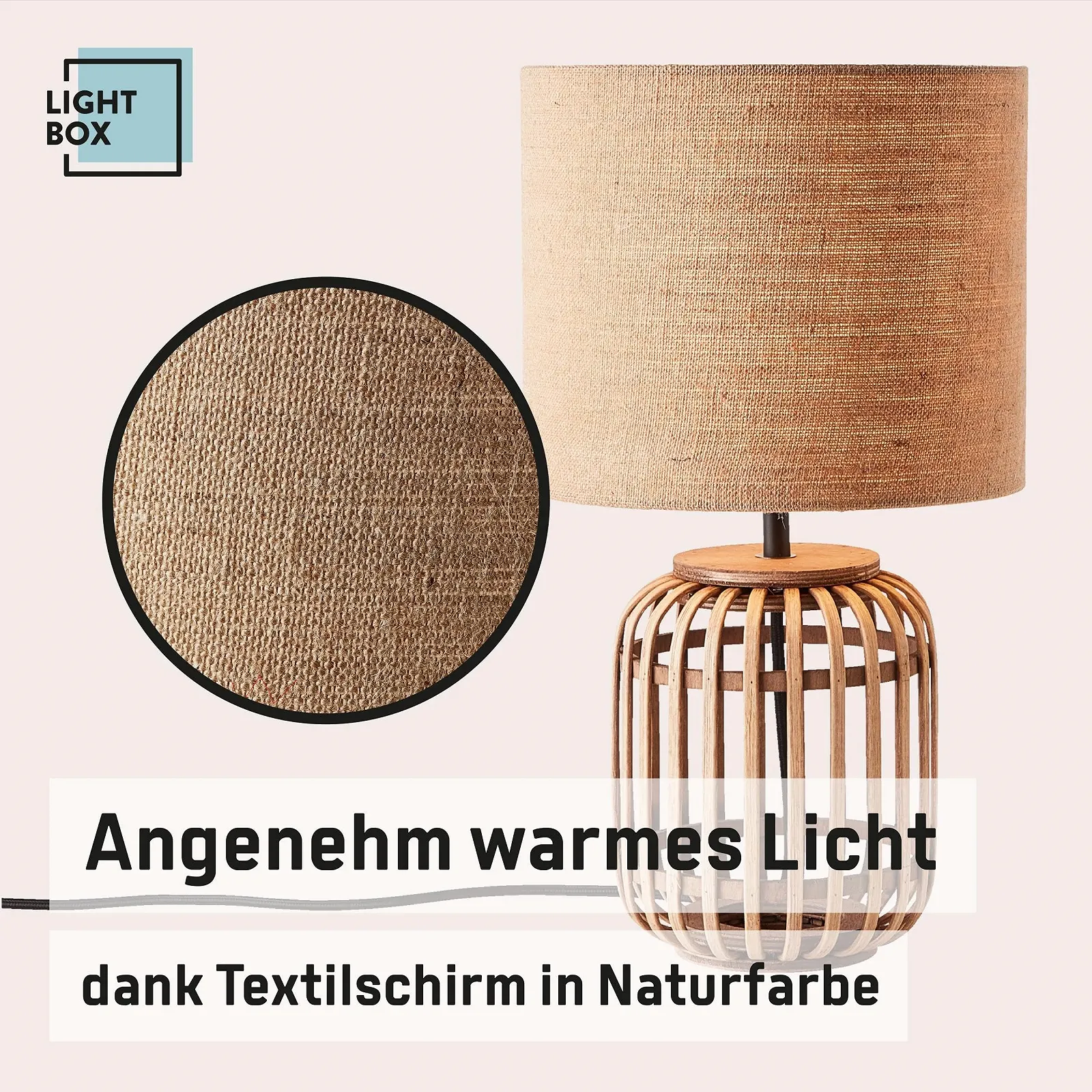 Настольная лампа Lightbox декоративная 43 см высота бамбук/текстиль натуральный вид, фото №5