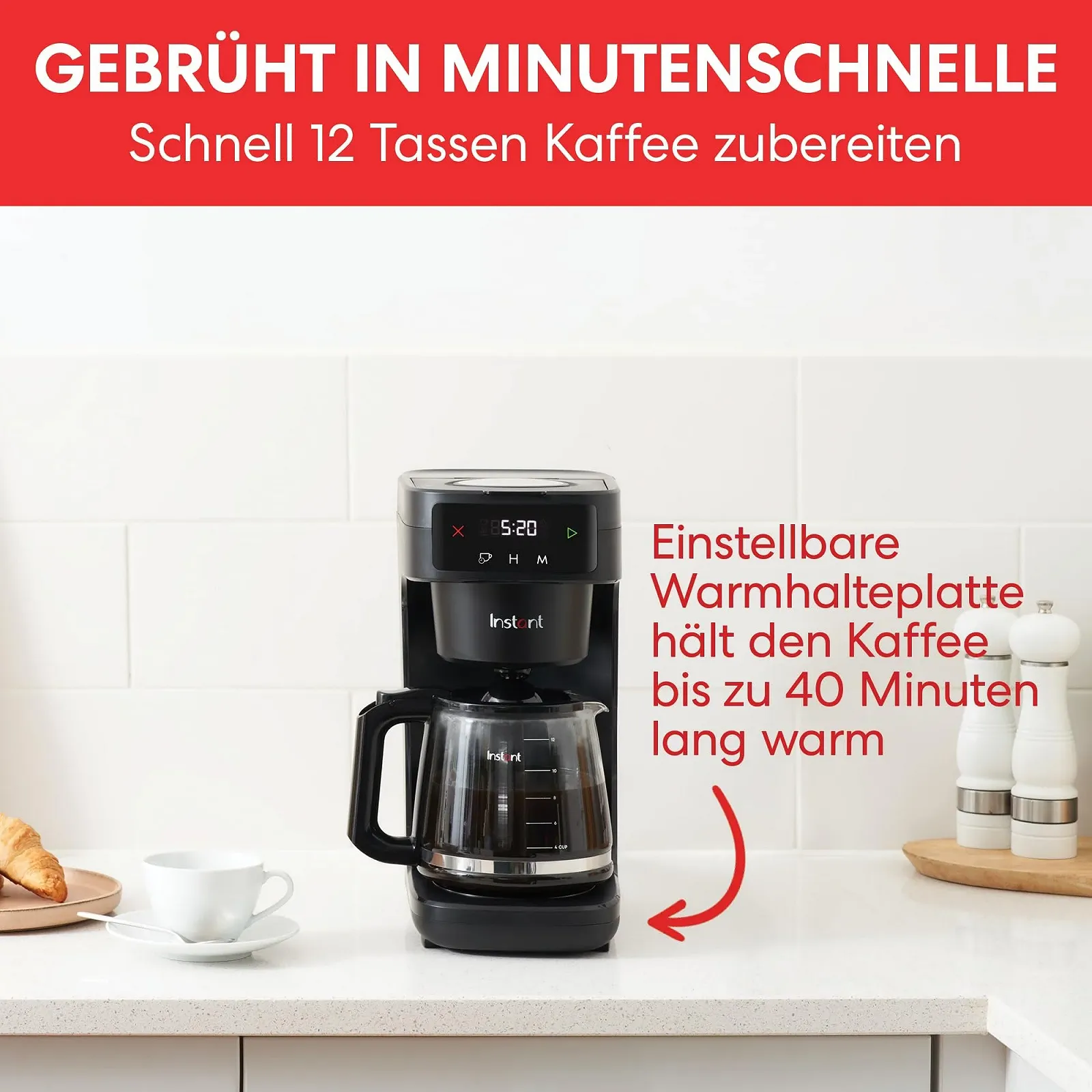 Крапельна кавоварка Instant Infusion Brew Програмована 12 чашок Багаторазовий фільтр Цифровий дисплей Скляний глечик Підігрів, фото №3