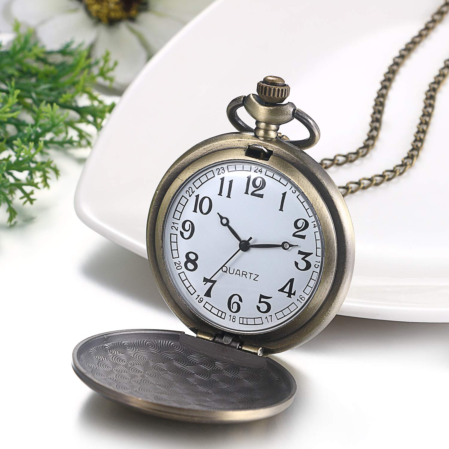 Годинник JewelryWe Компас Покет Аналоговий Кварцовий Кулон з Ланцюжком для Чоловіків Бронзовий, фото №3