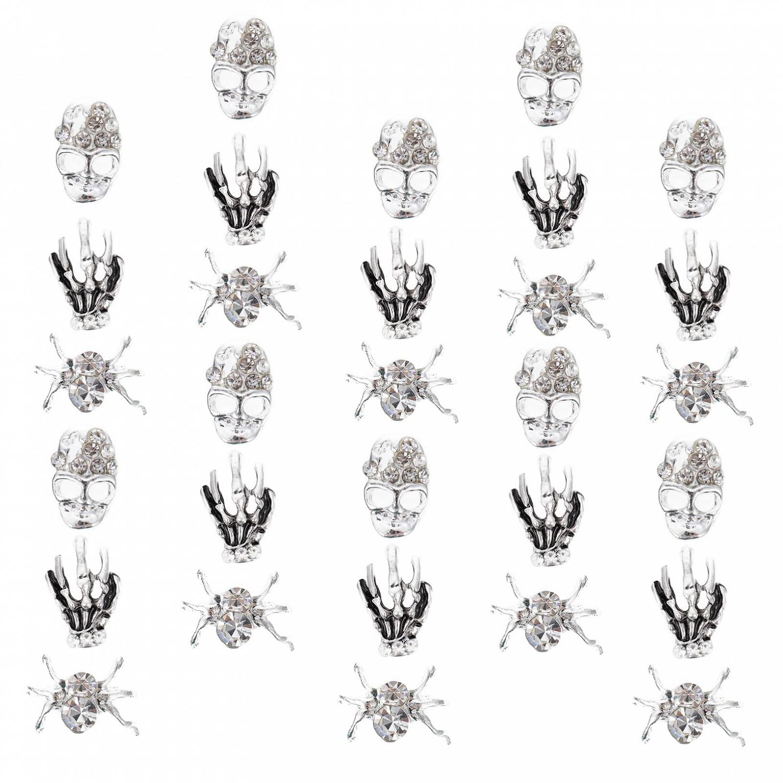 Украшения для ногтей Череп Пауки 30 шт. Металлические украшения для дизайна ногтей на Хэллоуин и карнавал, фото №1