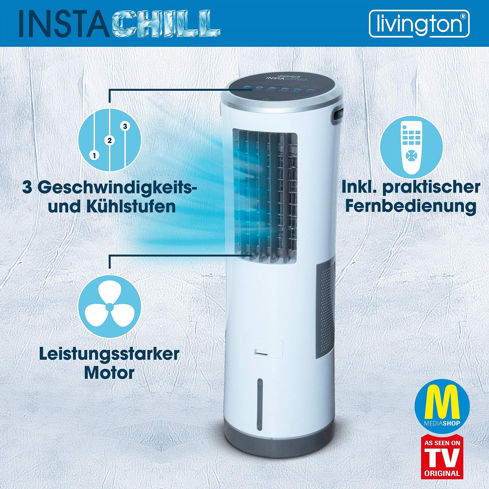 Мобільний охолоджувач повітря Livington InstaChill з водяним охолодженням 3 рівні без витяжного шланга 8.5 л резервуар 12 годин охолодження, фото №3