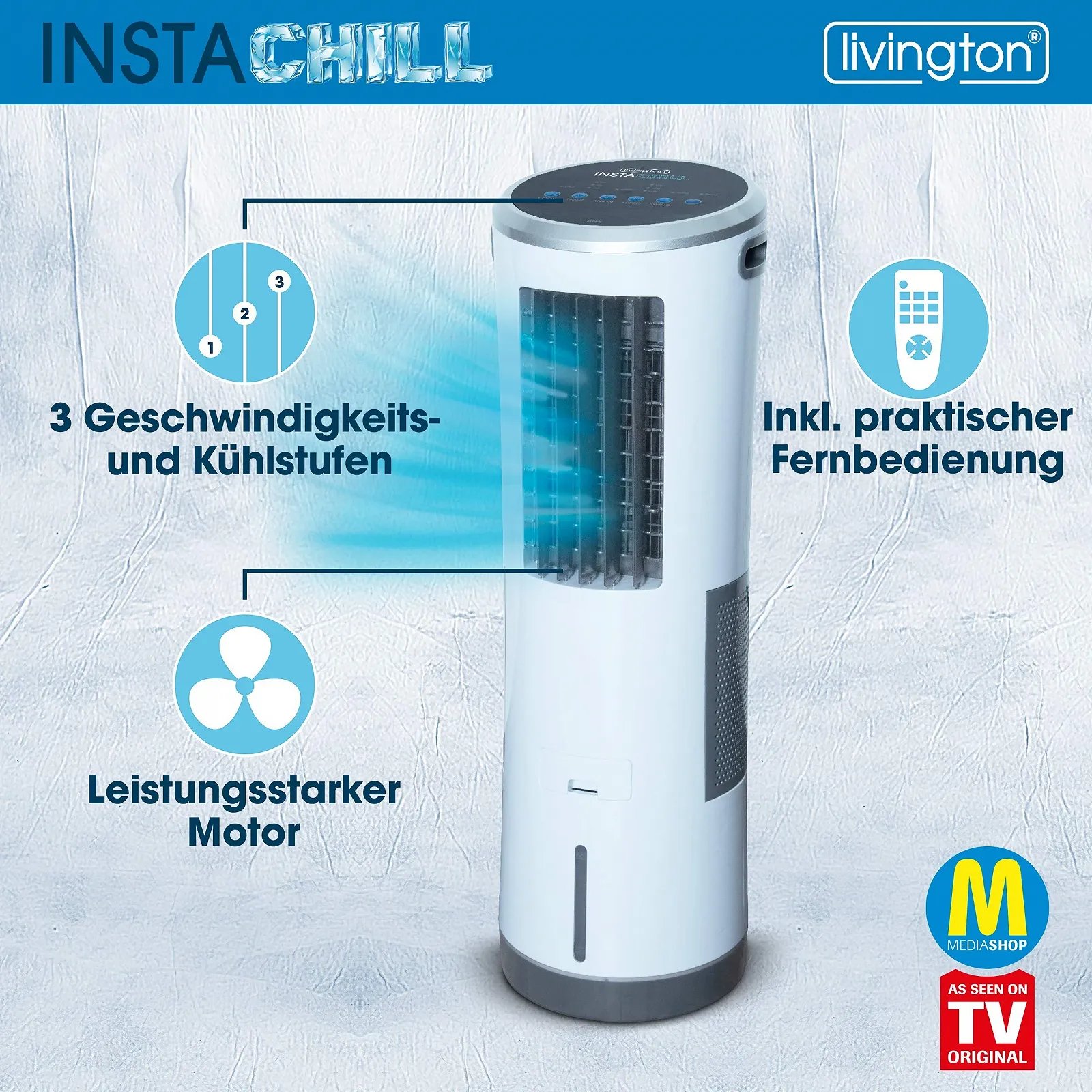 Мобільний охолоджувач повітря Livington InstaChill з водяним охолодженням 3 рівні без витяжного шланга 8.5 л резервуар 12 годин охолодження, фото №3