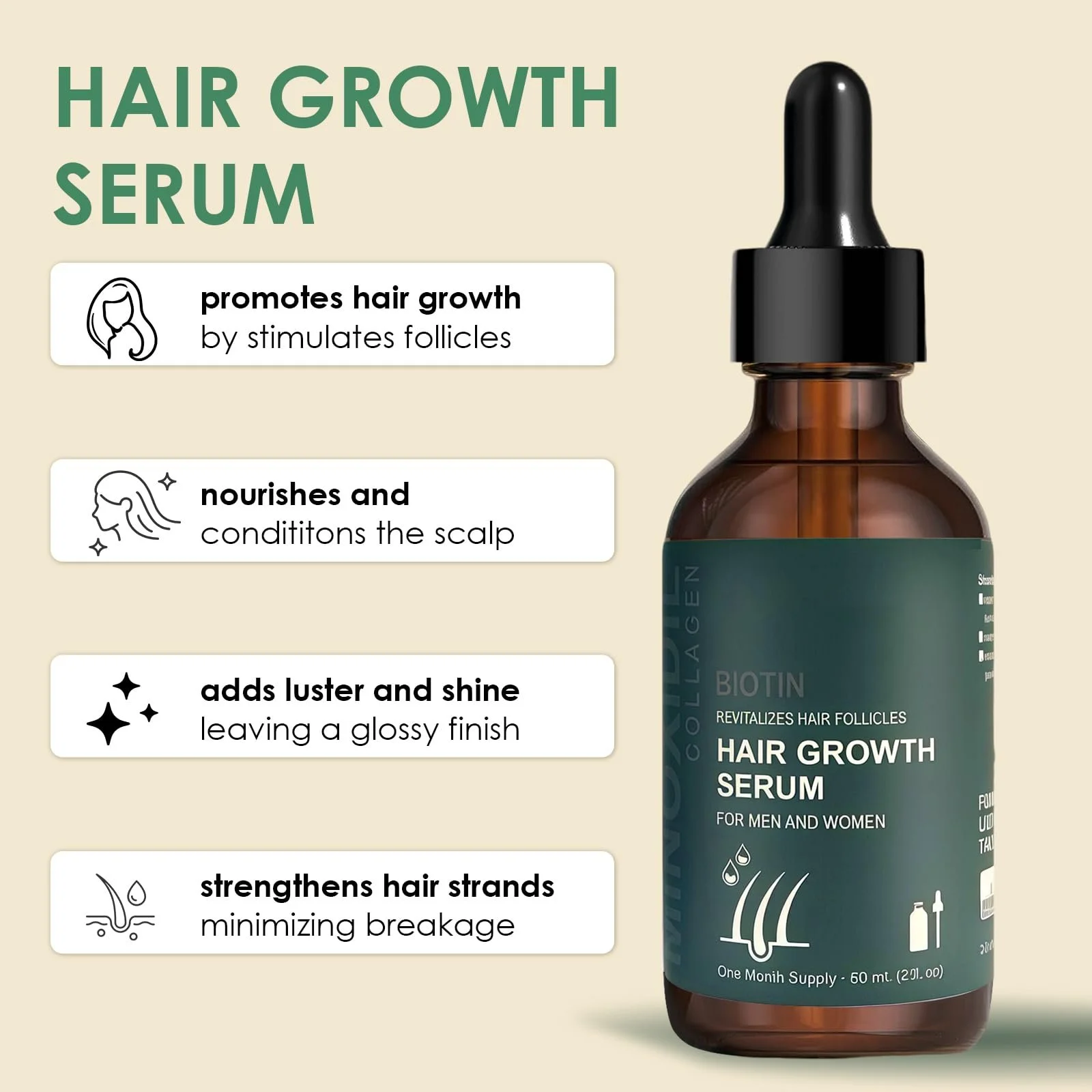 Сироватка для росту волосся 60 мл для чоловіків і жінок, з ролером 0,5 мм, Засіб для догляду за волоссям, фото №4