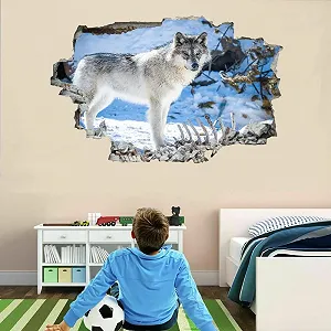 Наклейка на стіну Вовк 3D Breakthrough 120 x 80 см Самоклеючий вініл synthetic.ua - Фото 1