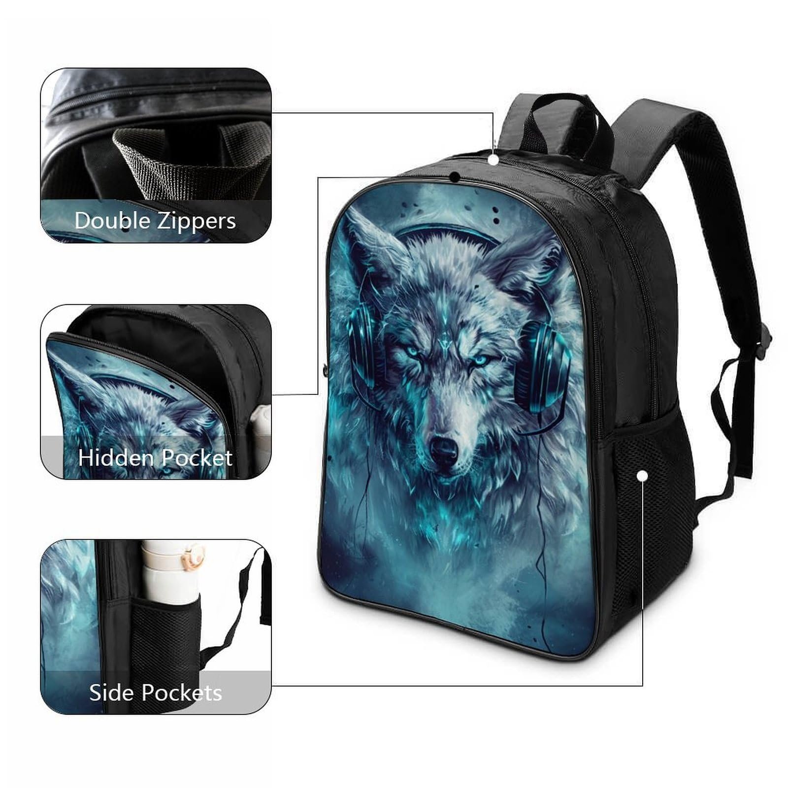 Рюкзак RSIUUODNF Wolf 3D, детский, большой, школьный, 40 x 28 x 16 см, Style-7, фото №3