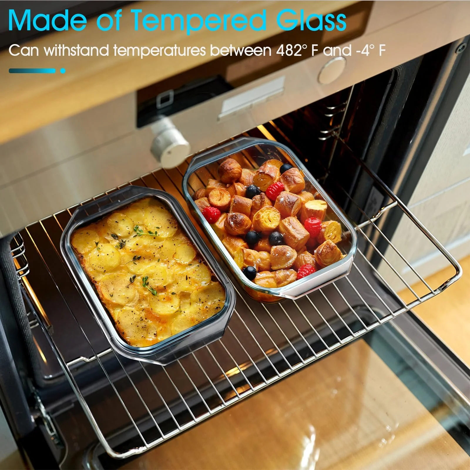 Форма для запекания NUTRIUPS 1.35 L прямоугольная стеклянная с крышкой термостойкая, фото №5