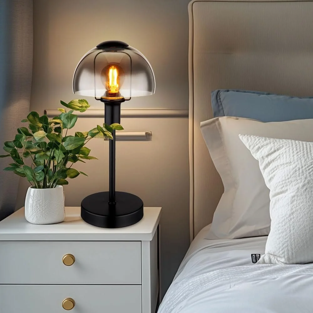 Настольная лампа Mushroom Design LED Сенсорная Металл Скло 6 Вт 700 лм 15x32 см Черная/Дымчатое стекло, фото №2