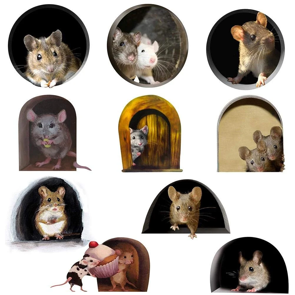 Наклейки на стіну TOPINCN Набір 5 штук Мишача нора 12 x 16,8 см, фото №7