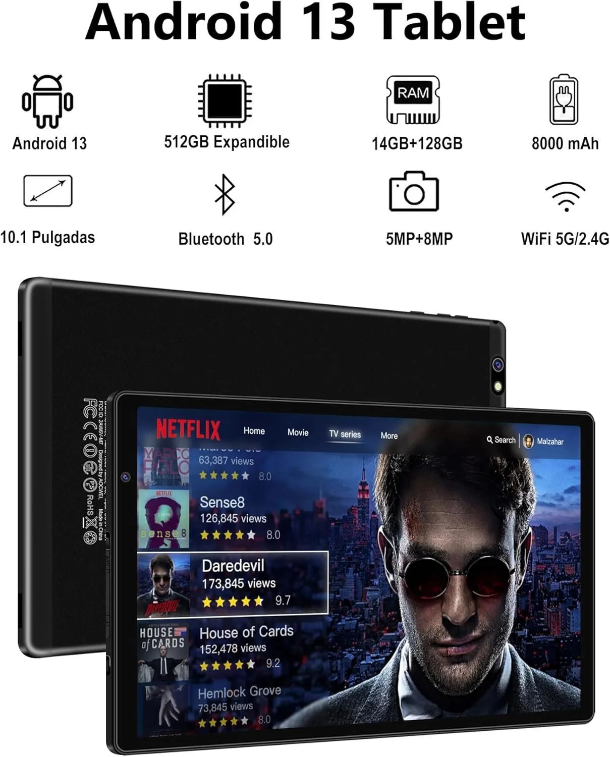 Планшет 10" Aoswei X500 (8+6)/128Gb 5G 8 ядер Android 13 8000 mAh Черный, фото №2 Планшет 10" Aoswei X500 (8+6)/128Gb 5G 8 ядер Android 13 8000 mAh Черный, фото №2