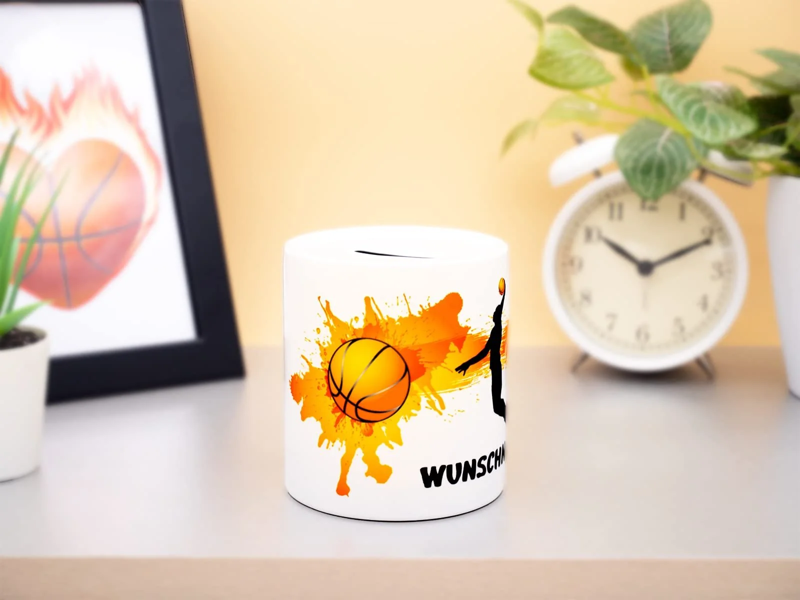 Копилка керамическая баскетбольный мяч персонализированная белая 9.5х8.2 см, фото №4