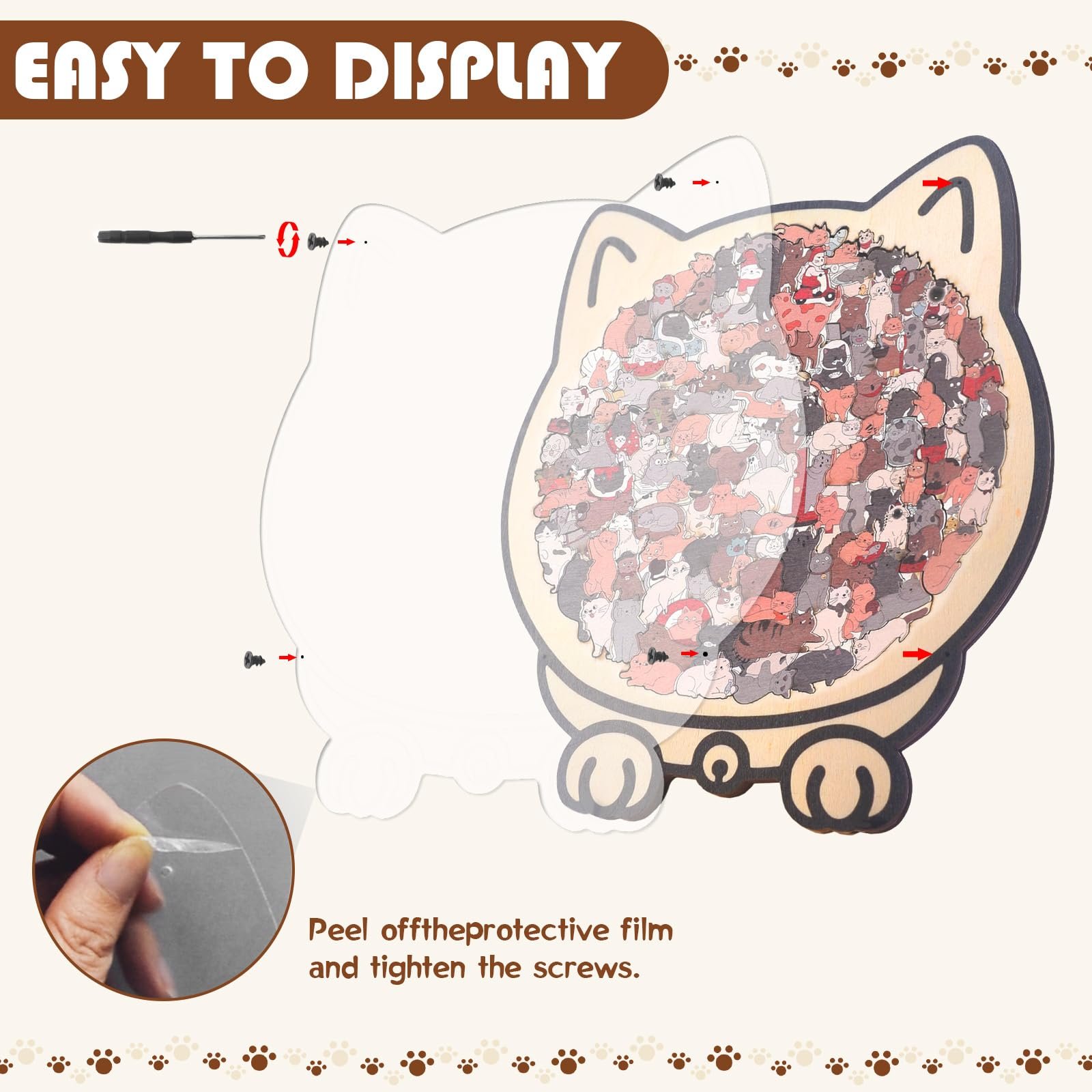 Деревянный пазл-силуэт Кот 135 деталей Разноцветный, фото №3